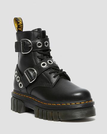 Black Women's Dr Martens Audrick Hardware Leather Platform Boots | CA 233FDN